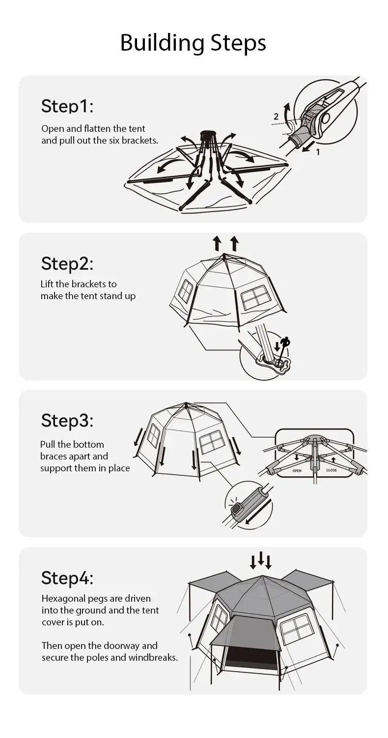 6-8 Person Tent Outdoor Hexagonal Automatic Quick-open Camping Tent Portable Folding Vinyl Sunproof Rainproof