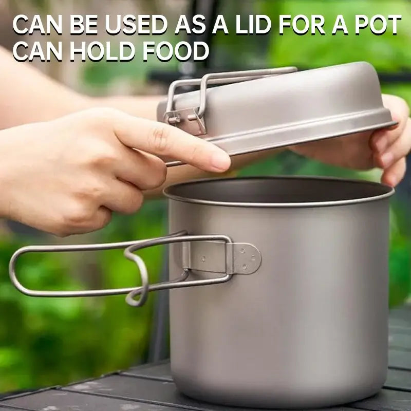 Outdoor Ultra Light Pure Titanium Portable Pot With Lid Frying Pan Camping Multifunctional Tableware Large Capacity Boiling Cup