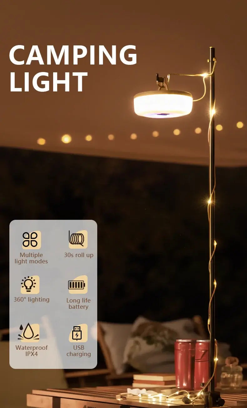 Camping String Light USB Charging Lantern 1800mAh,IPX4 Waterproof,Rechargeable Flashlights