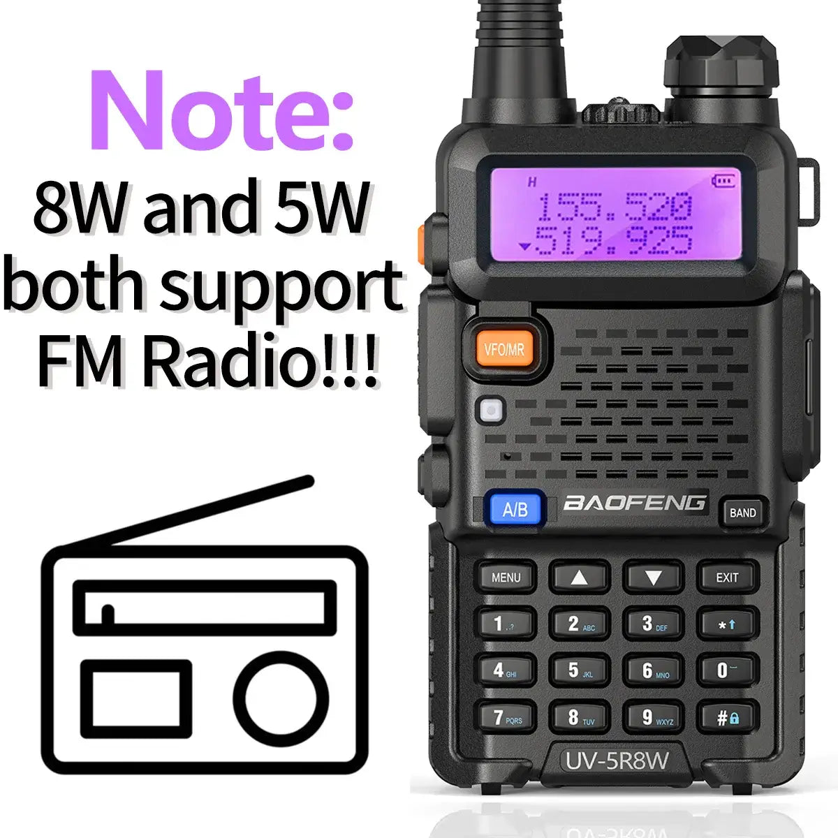 1/2PCS BaoFeng UV-5R 8W Tri-Power Walkie Talkie High Power Dual Band Long Range 128 CH Portable Handheld UV 5R Ham Two Way Radio