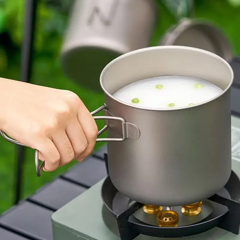 Outdoor Ultra Light Pure Titanium Portable Pot With Lid Frying Pan Camping Multifunctional Tableware Large Capacity Boiling Cup