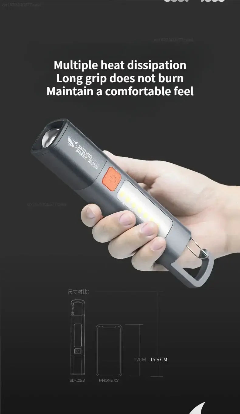 SMILING SHARK Outdoor Flashlight Strong Light Variable Focus with Floodlight Side Lights Mini Flashlight Lamp High Brightness
