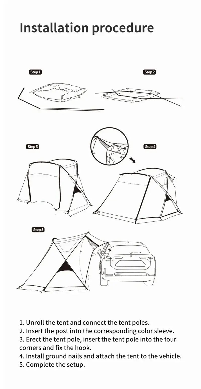 Naturehike Outdoor Travel Car Side Tent 150D Polyester Oxford Dual Purpose Car Body Suction Cup Camping Hiking 2Person Tent