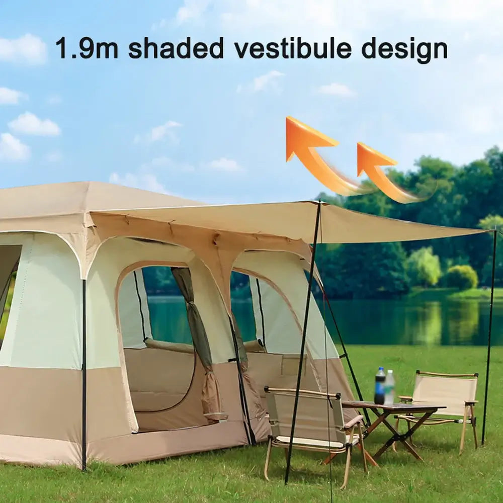 Travel Camping Tent with 2 Rooms Large Family Cabin Tent Breathable and Rainproof for 6-10 Persons Outdoor Camping Beach