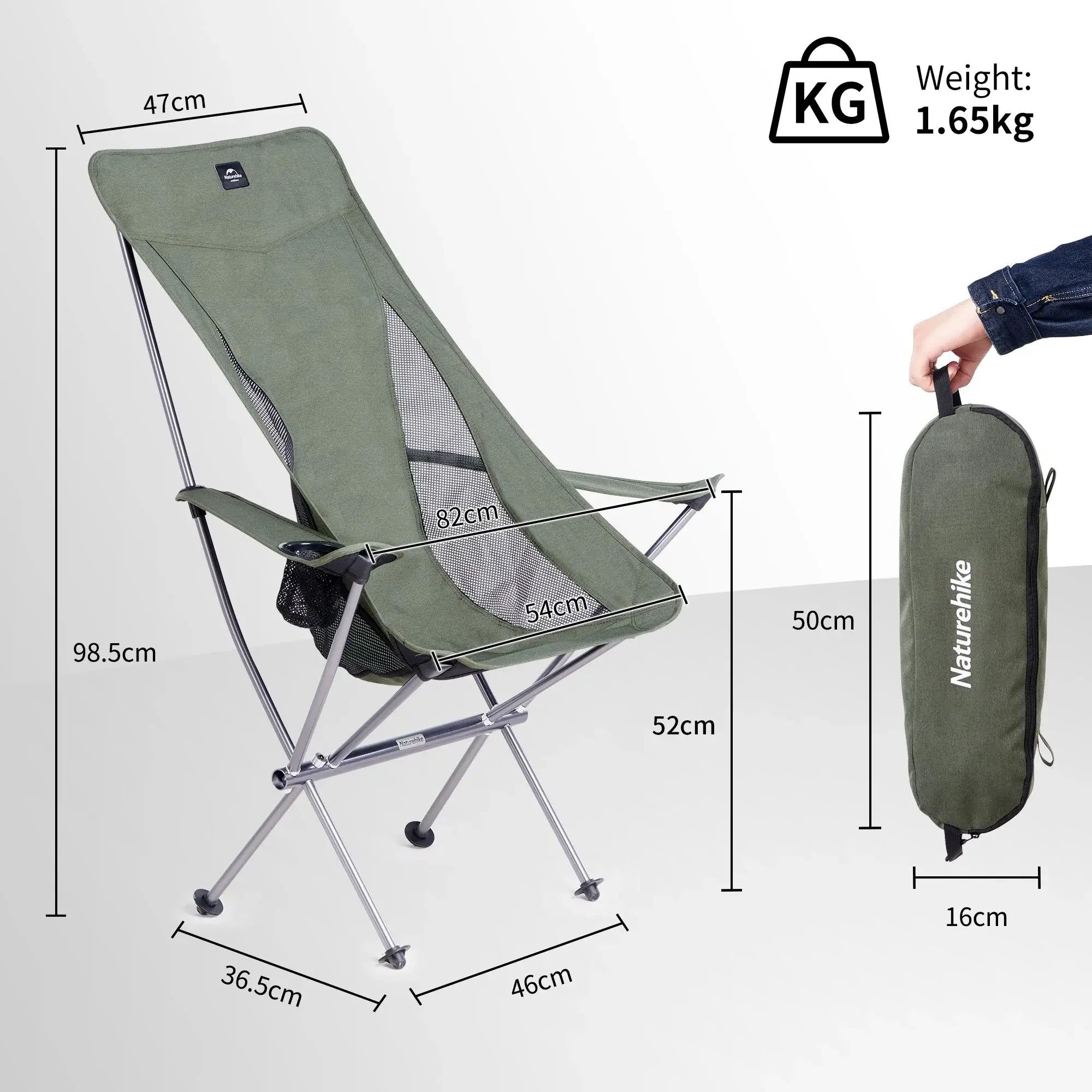 Naturehike YL06 Plus Camping Folding Chairs Ultralight Portable High Back Armchair Relax Chair Outdoor Hiking Aluminum Chair