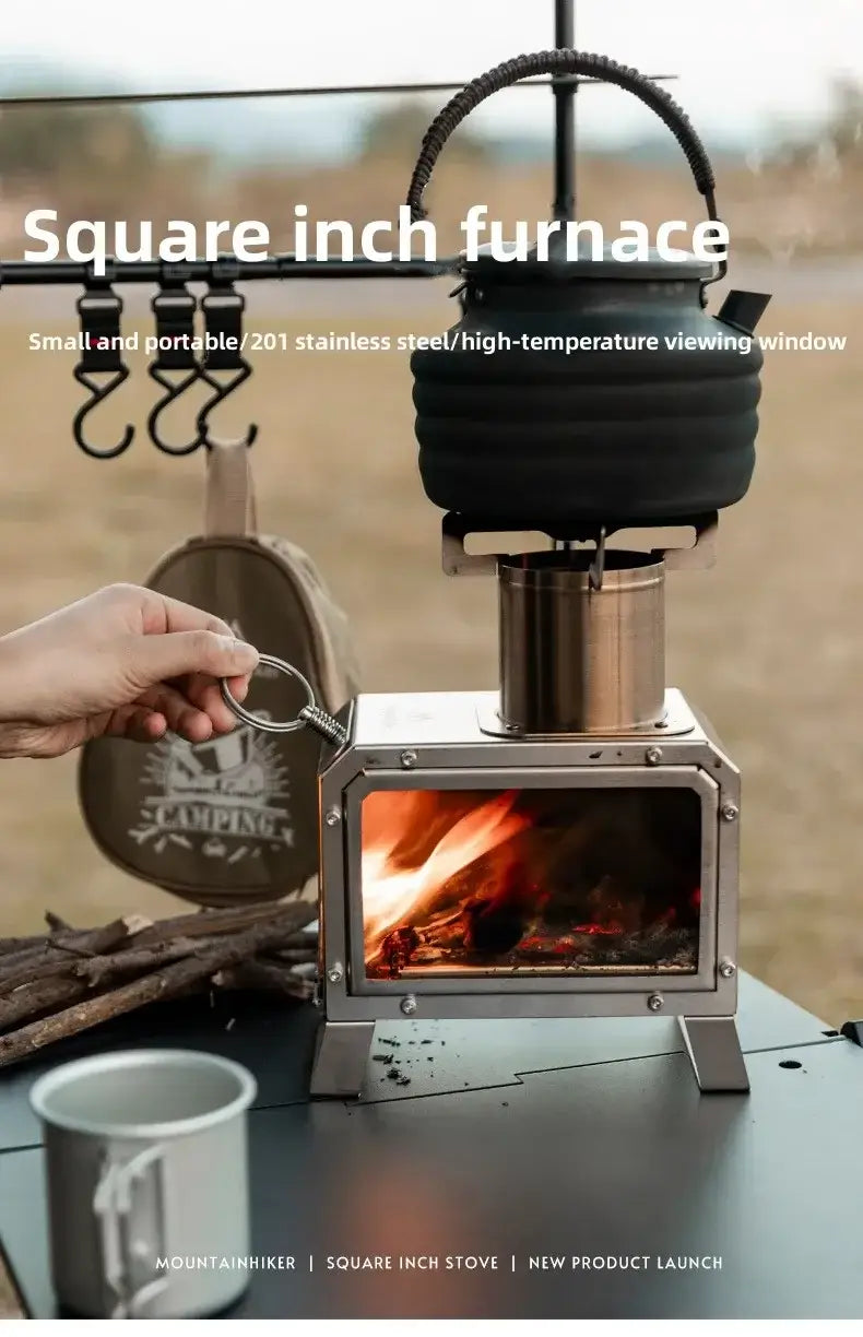 Portable Firewood Square Stove Stainless Steel Outdoor Fire Heater Stove Picnic Hiking Camping Wood Burner Stove