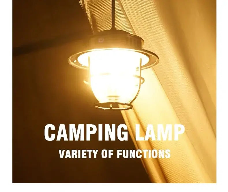 LED Camping Lamp Retro Hanging Lamp Portable Stepless Dimming Camping Light Waterproof Rechargeable Outdoor Light Lantern