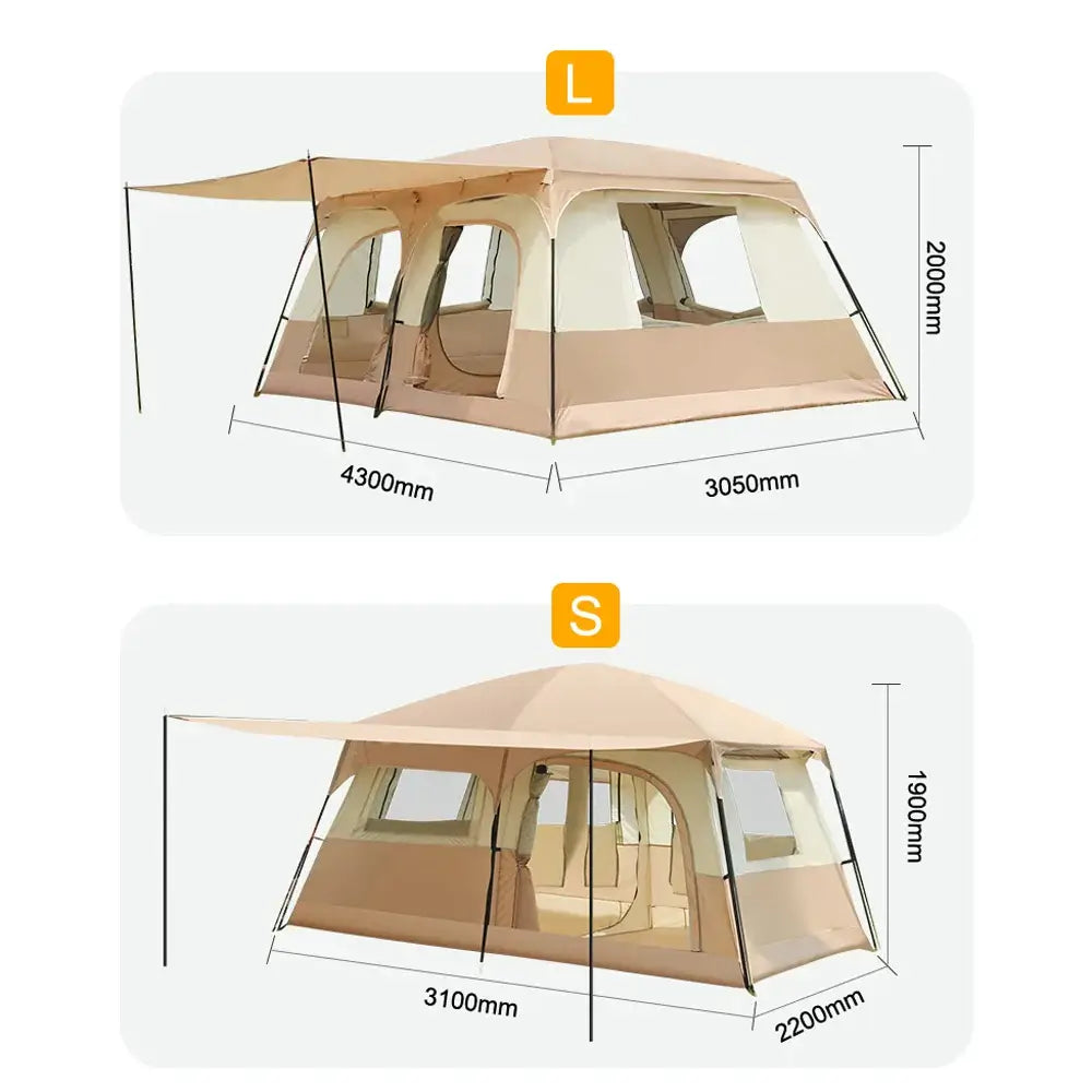 Travel Camping Tent with 2 Rooms Large Family Cabin Tent Breathable and Rainproof for 6-10 Persons Outdoor Camping Beach
