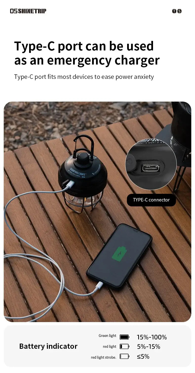 Vintage Camping Light Metallic Color Long Life Rechargeable Enhance Camping Ambiance Tent Light For Outdoor Camping
