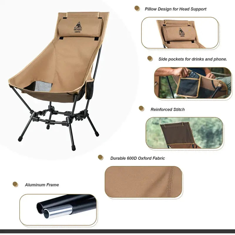 Portable Camping Chairs Outdoor High Back Chair For Fishing Trekking BBQ Parties Gardening Indoor Use