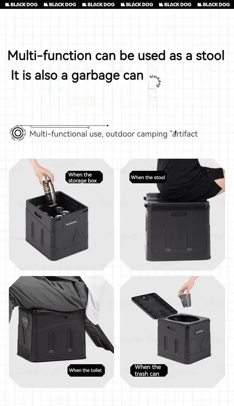 BLACKDOG Camping Mobile Toilet for Trips Plastic Storage Box Folding Tourist Stool Portable Trash Can for Car Outdoor Ultralight