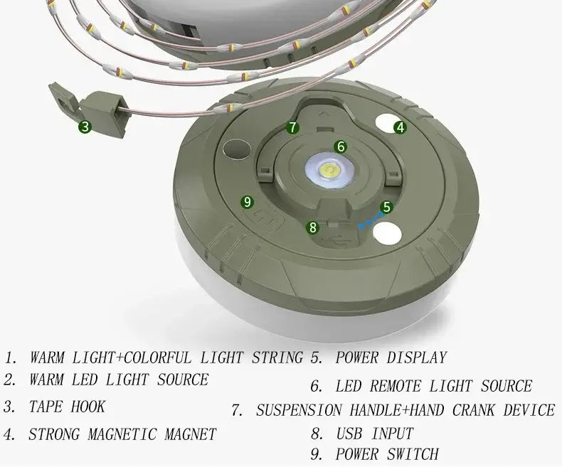 Multifunctional 4 in 1 Design Camping Light String USB Rechargeable Outdoor Tent Decor Light XTE LED Flashlight with Magnet Hook