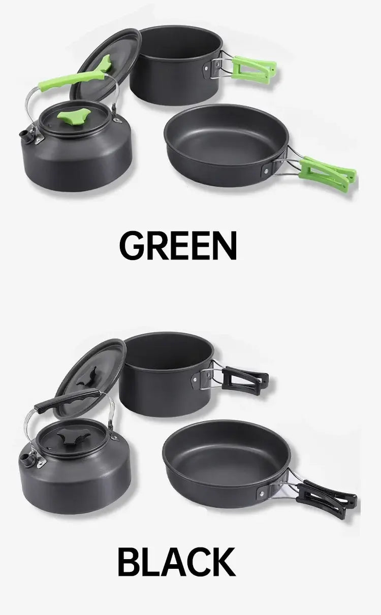 Camping cookware set for 2-3 people portable outdoor tableware for hiking picnicking travel cooking utensils kettle pot set