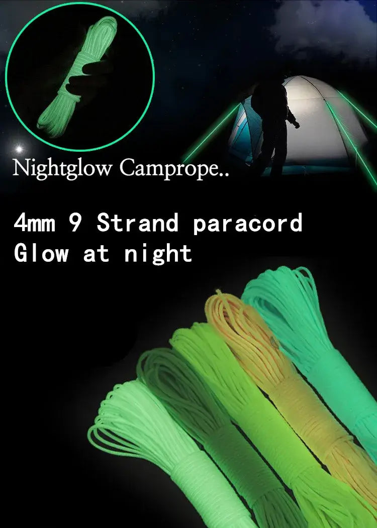 Luminous Rope 9 Strands 4mm Fluorescent Paracord Nylon 550 Tent Cord Outdoor Parachute Camping Lanyard Survival Glow In The Dark