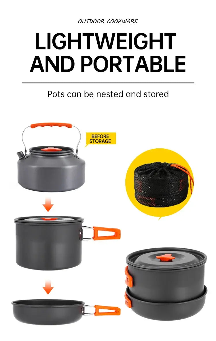 Camping cookware set for 2-3 people portable outdoor tableware for hiking picnicking travel cooking utensils kettle pot set