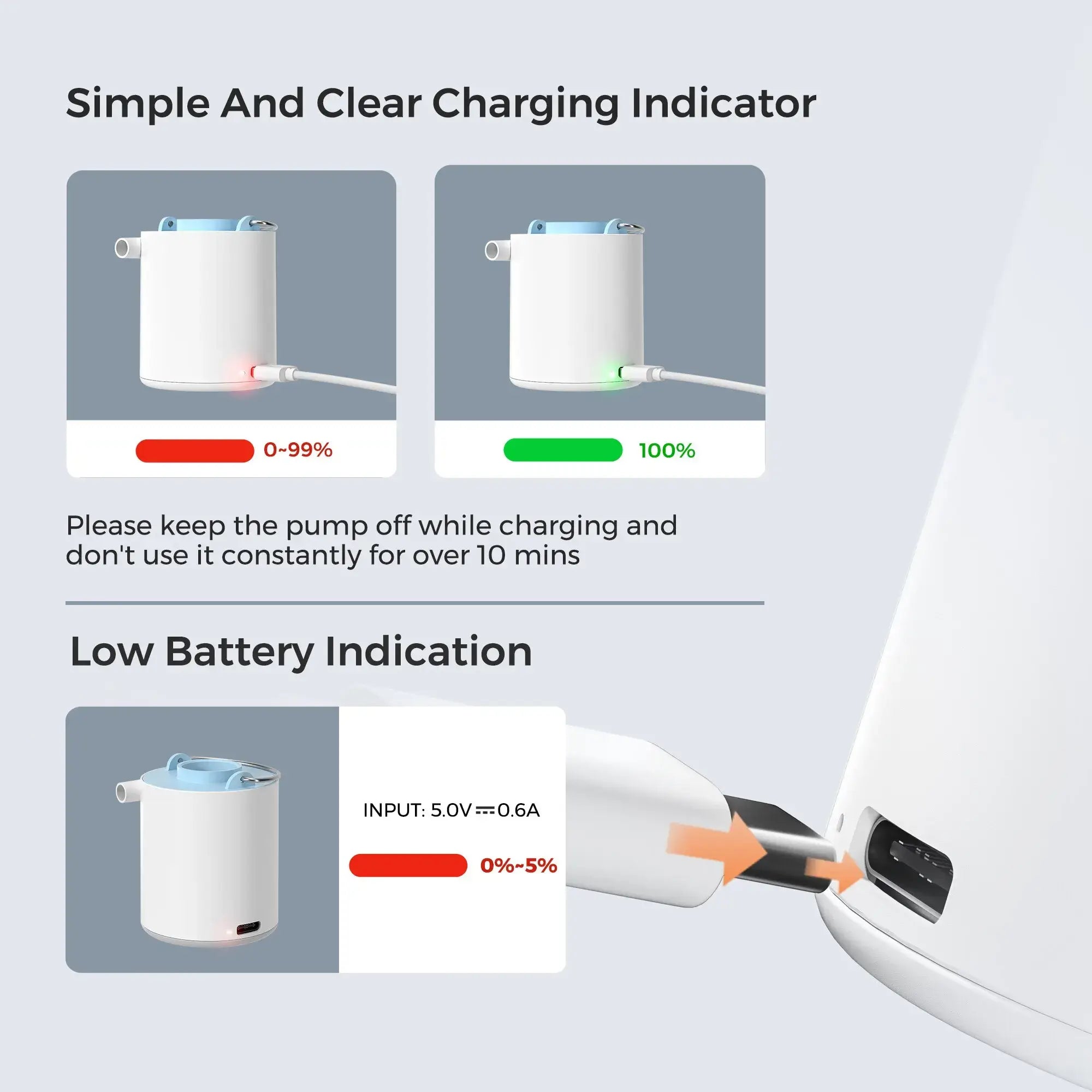 TINY PUMP X - Portable Camping Air Pump with 1300mAh Battery Rechargeable for Pool Floats Air Mattress Vacuum Bags