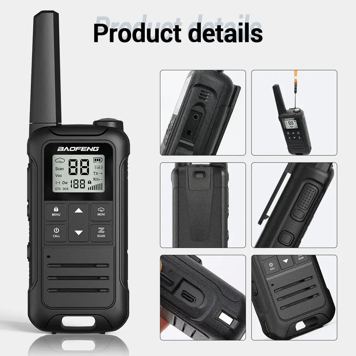 2pcs Walkie Talkie PMR FRS Long Range Rechargable Portable Kids Two Way Radio Type-C Charger for Camping Trip