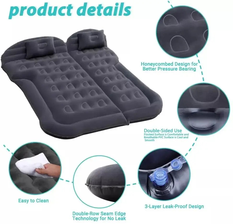 Portable Inflatable Camping Mattress With Pillows And air Pump Car Air Bed Mattress SUV Sleeping Pad