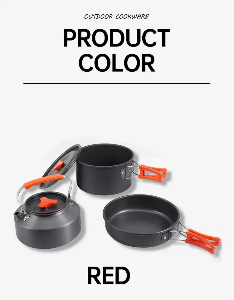 Camping cookware set for 2-3 people portable outdoor tableware for hiking picnicking travel cooking utensils kettle pot set