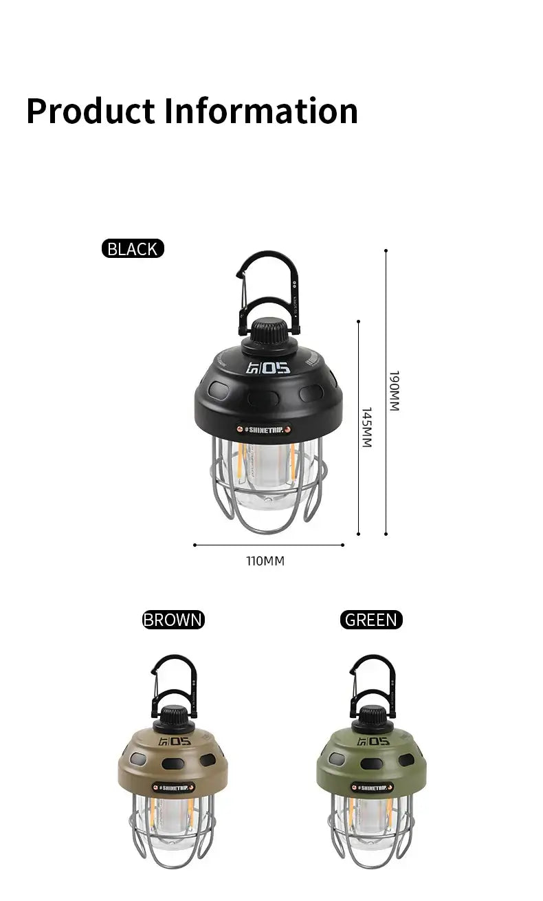 Vintage Camping Light Metallic Color Long Life Rechargeable Enhance Camping Ambiance Tent Light For Outdoor Camping