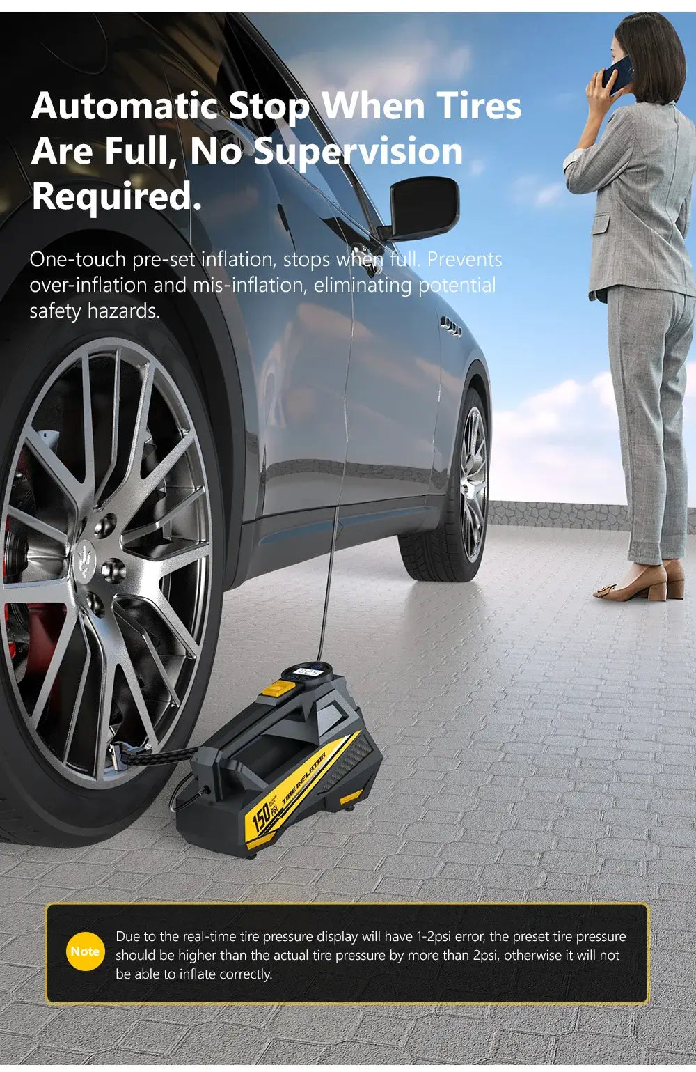 Corded Portable Car Air Pump Upgraded 12V 150PSI Electric Tire Inflator Pump Motorcycle Bike Ball LED Light Car Air Compressor