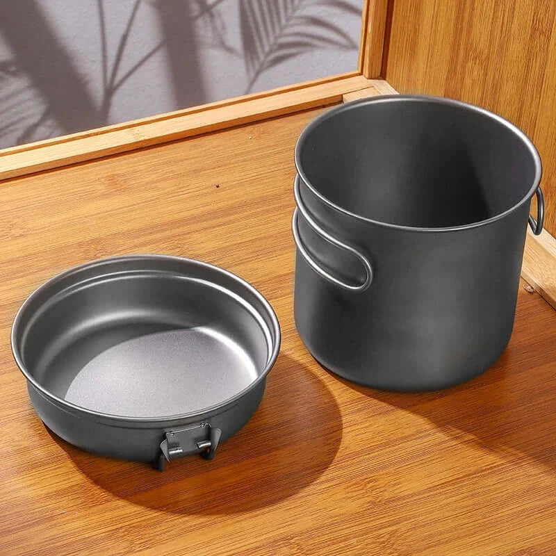 Outdoor Ultra Light Pure Titanium Portable Pot With Lid Frying Pan Camping Multifunctional Tableware Large Capacity Boiling Cup