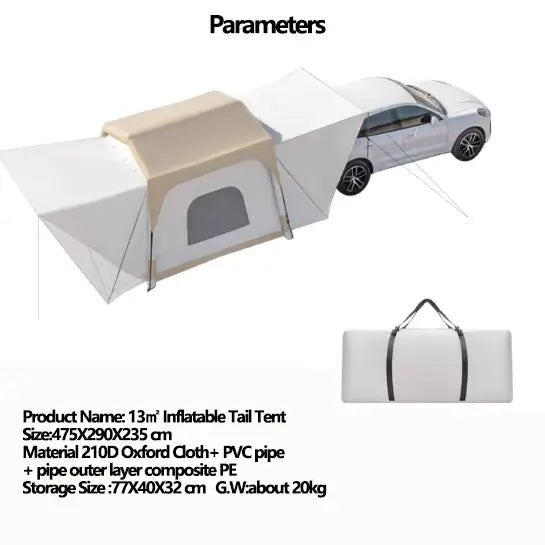 Universal Inflatable Car Rear Tent Set Extension Self-driving Tour Canopy Camping Overnight Sunshade Waterproof Marquee SUV