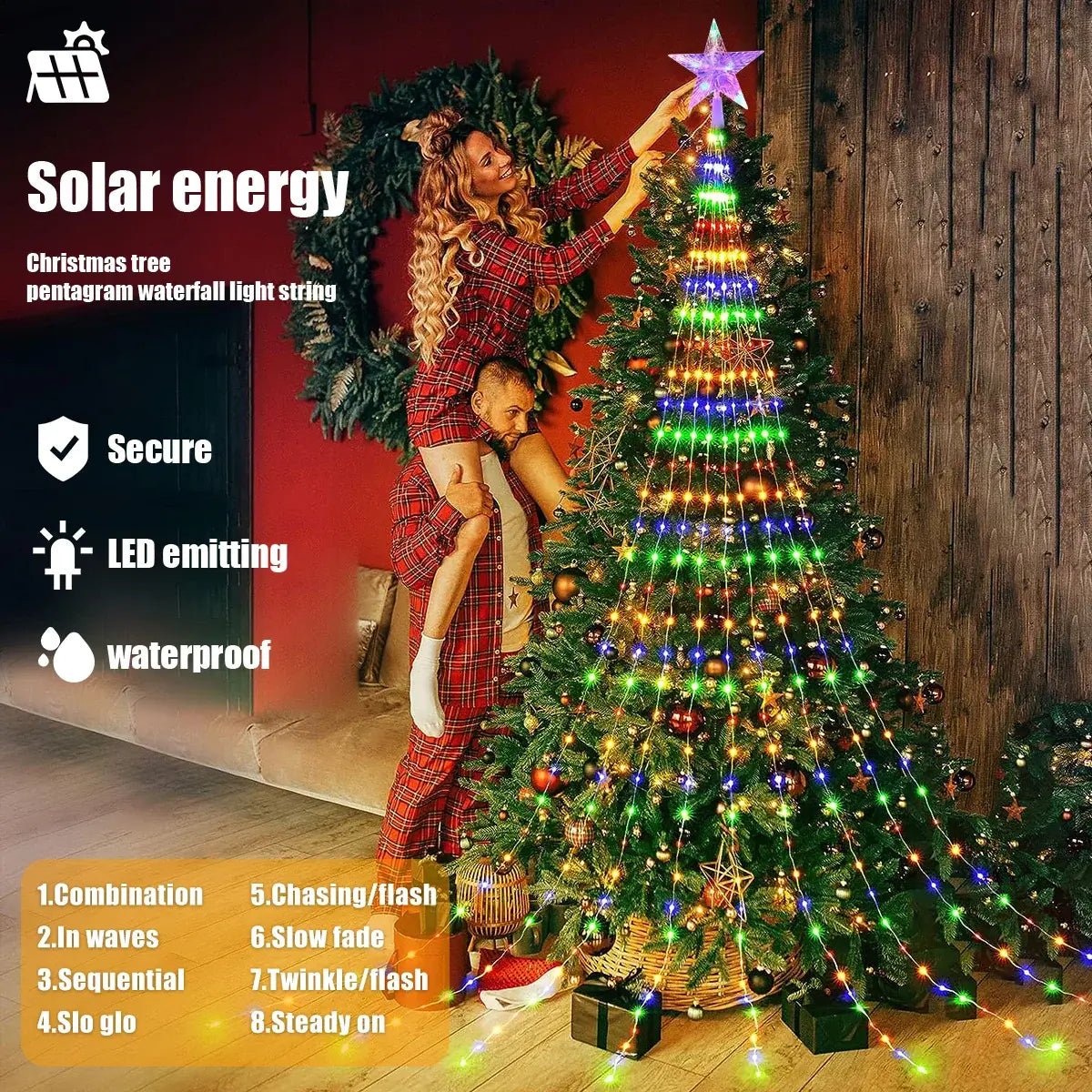 Waterproof String LED Light Solar Christmas Decorations 3M/2M Waterfall Tree Fairy Lamp 8 Modes Camping Holiday Lights