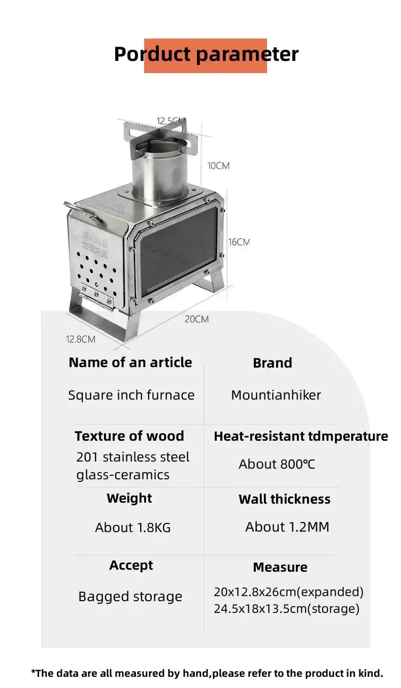 Portable Firewood Square Stove Stainless Steel Outdoor Fire Heater Stove Picnic Hiking Camping Wood Burner Stove