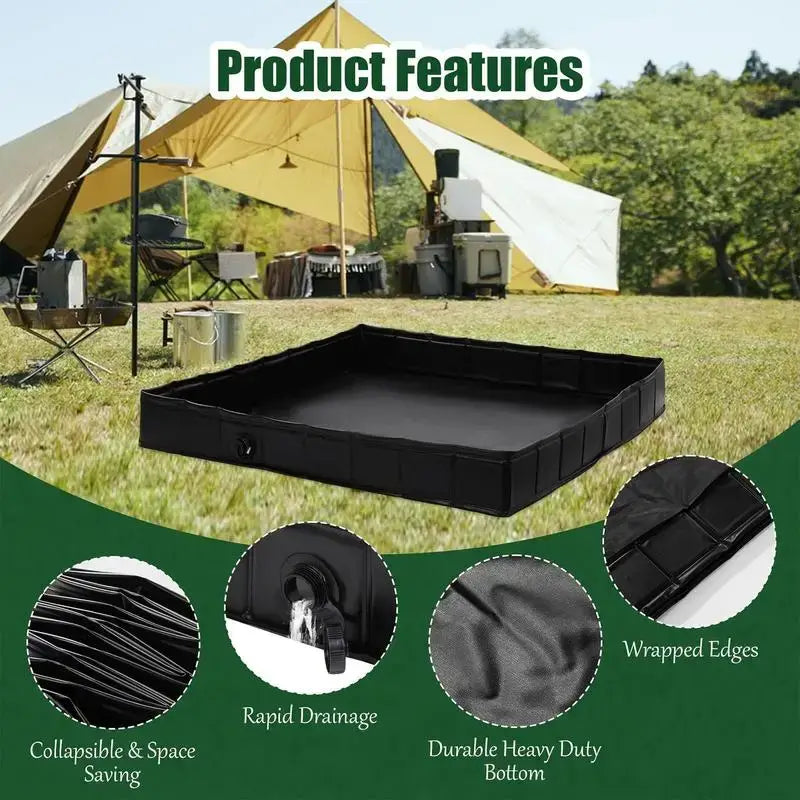 Camping shower tent floor base features, including collapsible design, rapid drainage, and durable heavy-duty bottom.