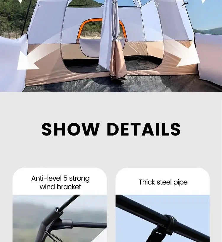 Outdoor Camping Family Tent 4-10 Person Double Layers Oversize 2 Rooms Thickened Rainproof Outdoor Family Camp Tour Equipment