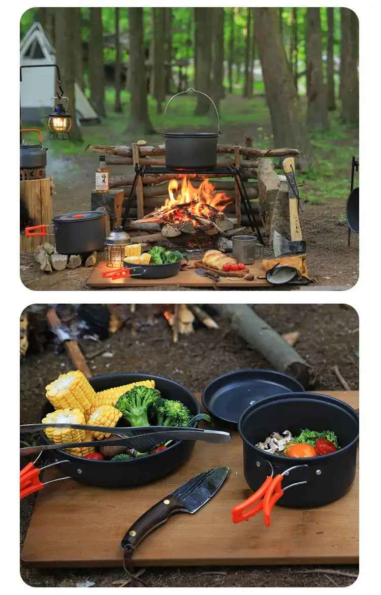 Camping cookware set for 2-3 people portable outdoor tableware for hiking picnicking travel cooking utensils kettle pot set
