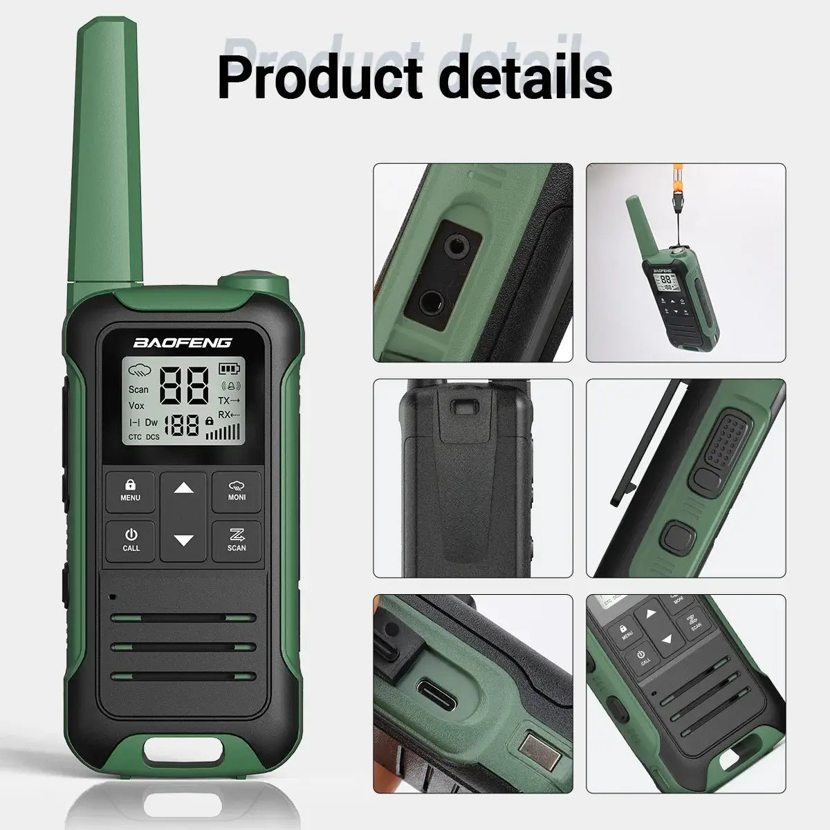 2pcs Walkie Talkie PMR FRS Long Range Rechargable Portable Kids Two Way Radio Type-C Charger for Camping Trip