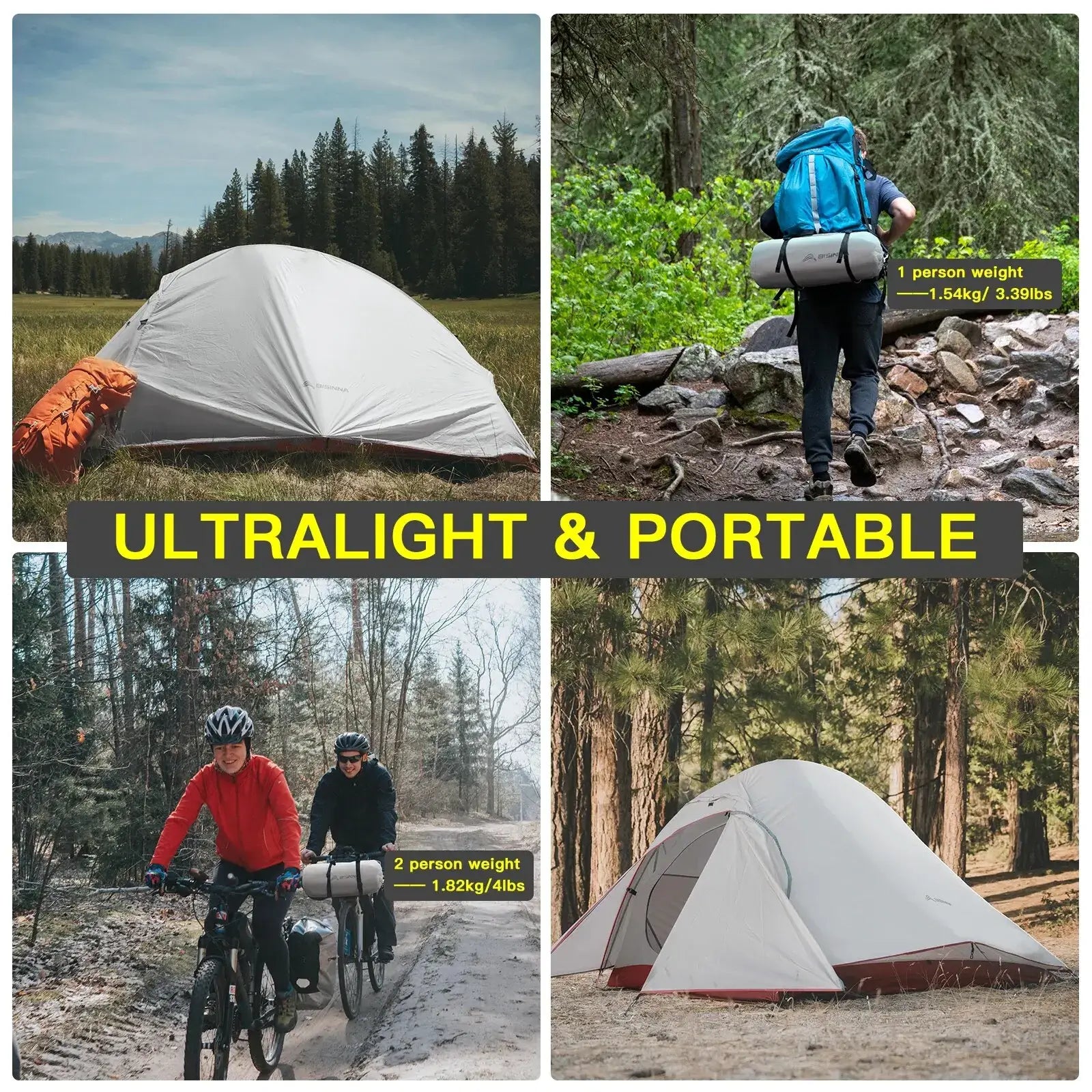 Ultralight Camping Tent Backpack Tent 20D Nylon Waterproof Outdoor Hiking Travel Tent Cycling Tent 1-2 Person