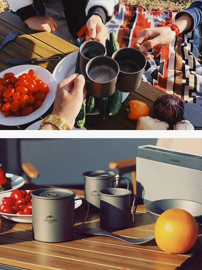 Naturehike Titanium Cup Camping Mug Tourist Tableware Picnic Utensils Outdoor Kitchen Supplies Travel Cooking Cookware Pan Bowel