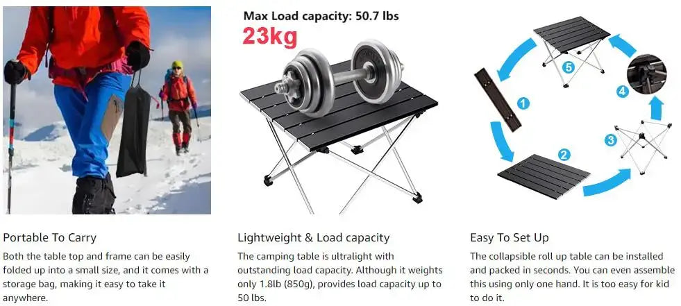 Ultralight Portable Folding Camping Table Foldable Outdoor Dinner Desk High Strength Aluminum Alloy For Garden Party Picnic BBQ