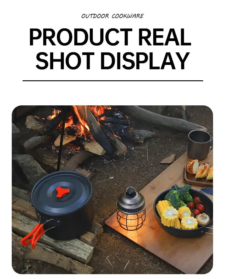 Camping cookware set for 2-3 people portable outdoor tableware for hiking picnicking travel cooking utensils kettle pot set