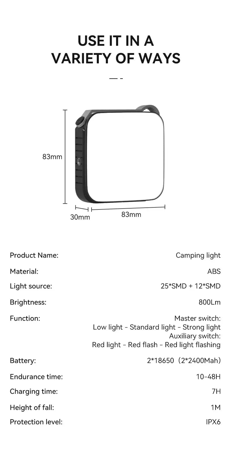 Warsun Camping Lights Waterproof IPX6 SMD Rechargeable Outdoor Hanging Lights Portable Fill Light Work Maintenance Lighting