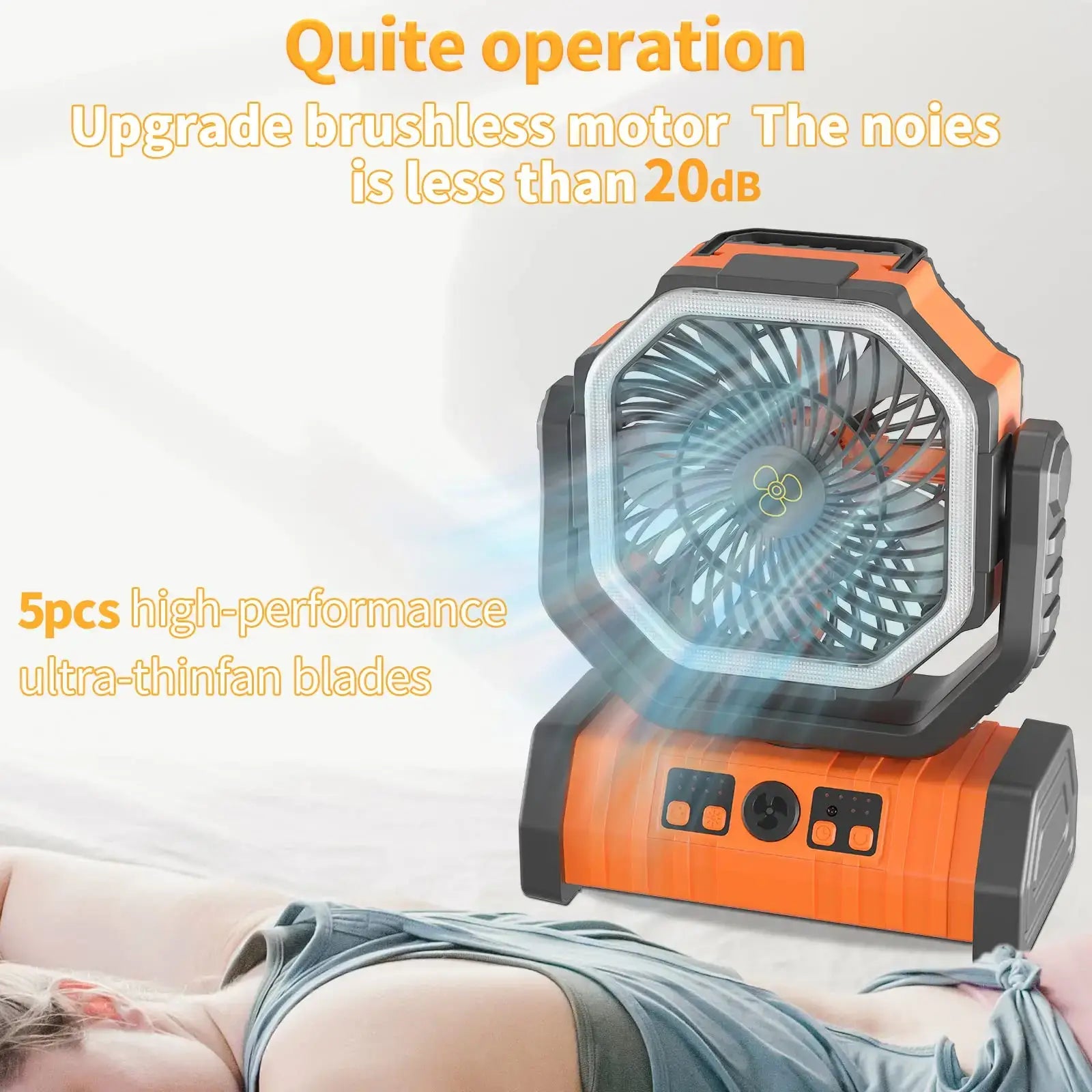 20000mAh 10000mAhUSB Rechargeable Camping Fan Portable Air Circulators Wireless Fans 270 ° Head Rotation Tent Fan with Hook