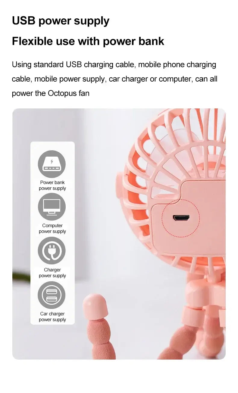 Portable Three Clawed Octopus Fan that Can be Hung Erected Wrapped Pushed Student Dormitory Outdoor Camping Desktop USB Fan