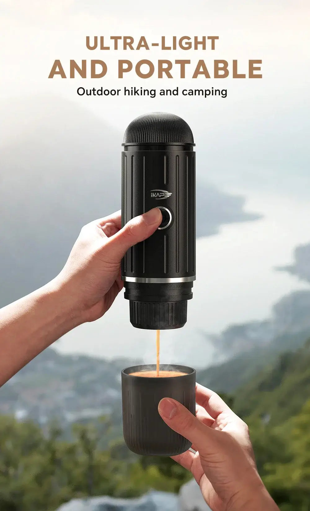 IKAPE Portable Electric Coffee Maker, Espresso Machine Suitable Hot/Cold Woter and capsule/ground coffee, Hiking/Camping/Home