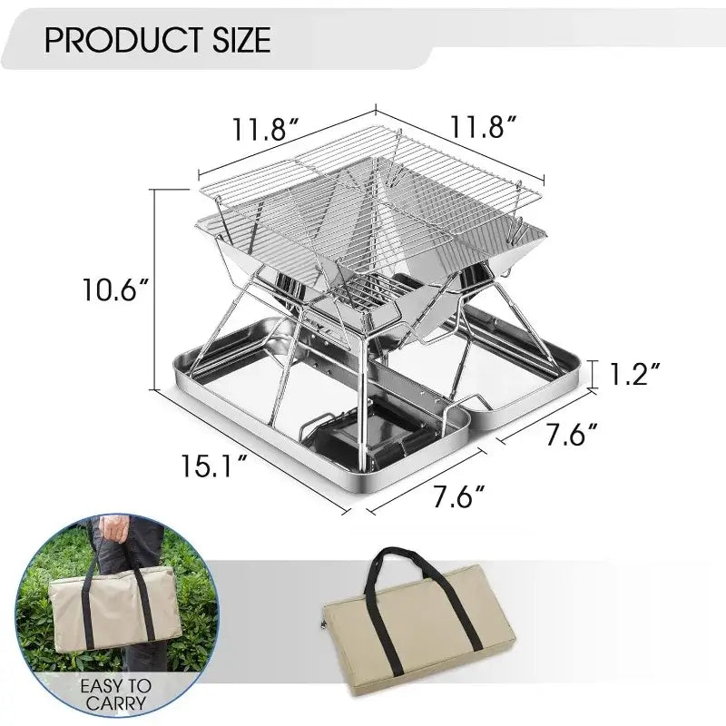 Folding Stainless Steel Charcoal Grill for Outdoor Cooking, Hiking and Camping, Also Suitable for Outdoor Charcoal Grills