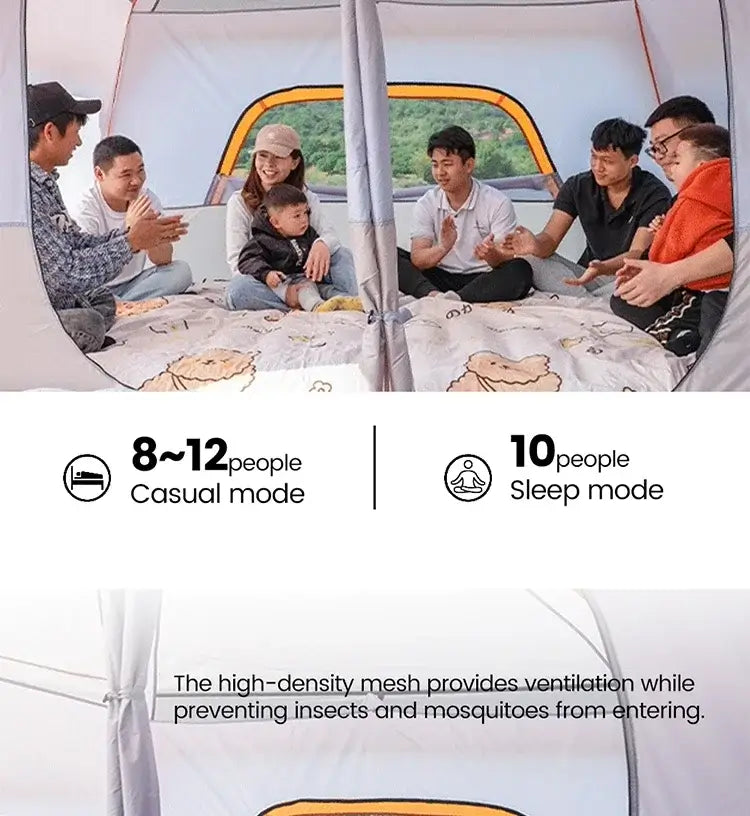 Outdoor Camping Family Tent 4-10 Person Double Layers Oversize 2 Rooms Thickened Rainproof Outdoor Family Camp Tour Equipment