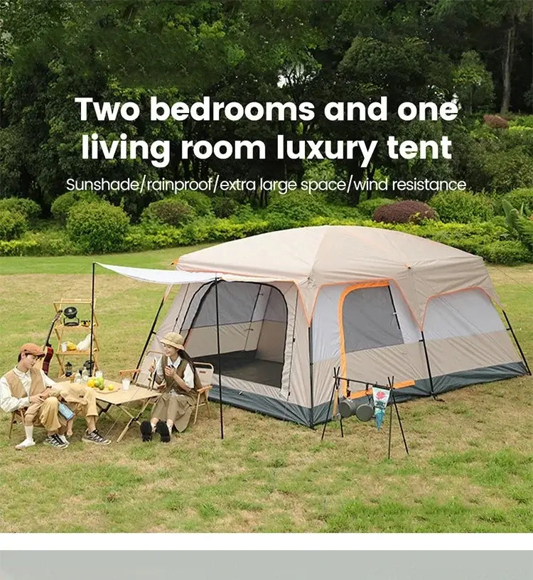 Outdoor Camping Family Tent 4-10 Person Double Layers Oversize 2 Rooms Thickened Rainproof Outdoor Family Camp Tour Equipment