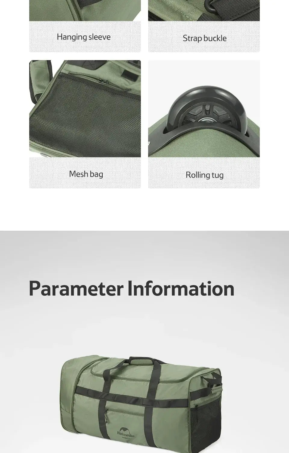 Naturehike Foldable Towing Wheel Bag Camping Storage Bag Portable Outdoor Travel Large Capacity Luggage