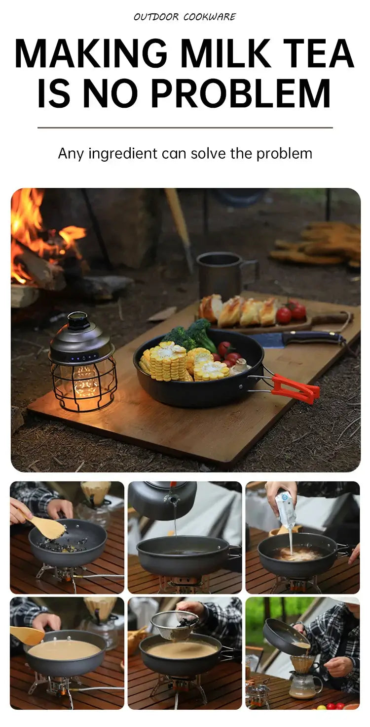 Camping cookware set for 2-3 people portable outdoor tableware for hiking picnicking travel cooking utensils kettle pot set