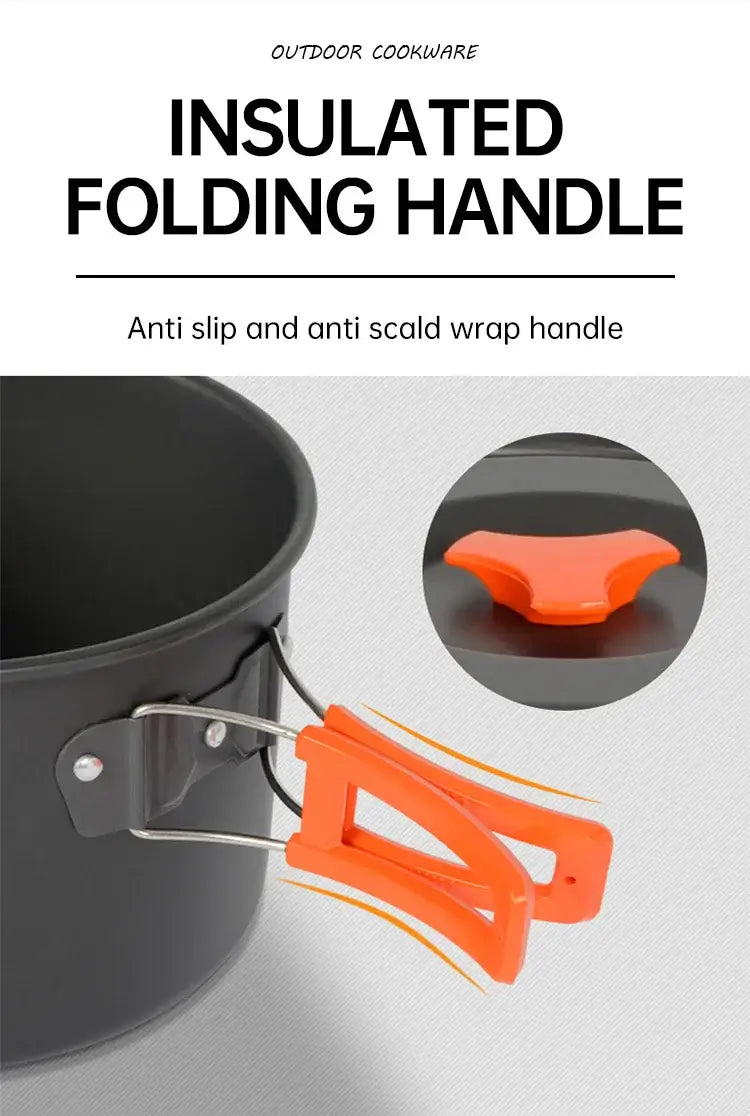 Camping cookware set for 2-3 people portable outdoor tableware for hiking picnicking travel cooking utensils kettle pot set