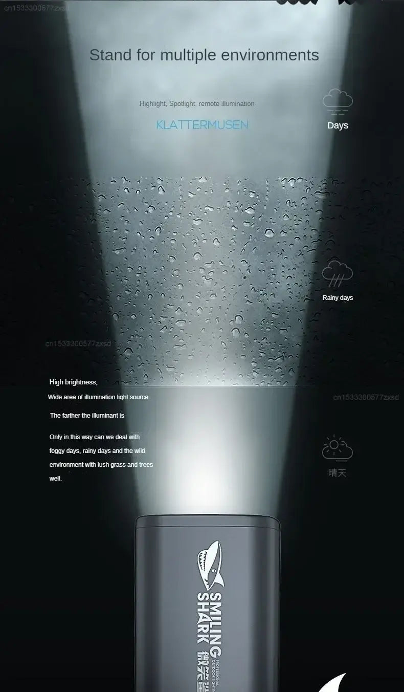 SMILING SHARK Outdoor Flashlight Strong Light Variable Focus with Floodlight Side Lights Mini Flashlight Lamp High Brightness