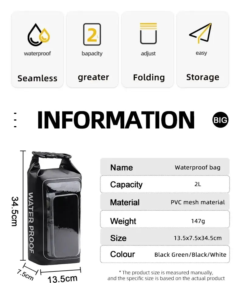 X-TIGER Portable Waterproof Dry Bag With Mobile Phone Storage Pouch Fanny Pack Cycling Camping Essentials Swimming Accessories