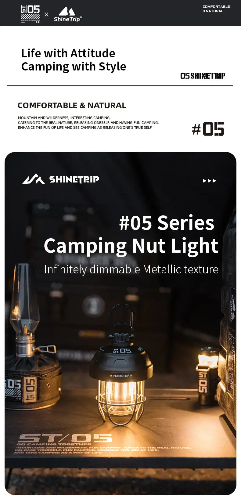 Vintage Camping Light Metallic Color Long Life Rechargeable Enhance Camping Ambiance Tent Light For Outdoor Camping